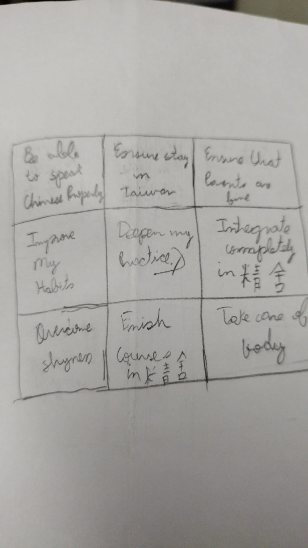A proper Mandala Chart written in paper
